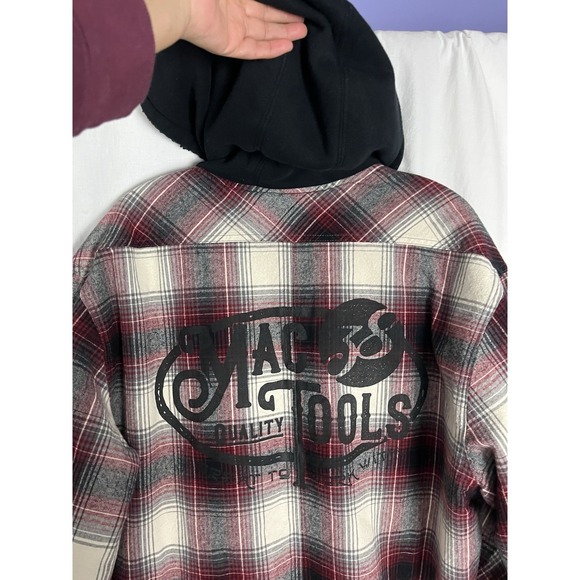 Mac Tools‎ Men Size 2X  Plaid Flannel Quilt Lined Full Zip Hooded Burgundy - Picture 10 of 10